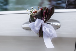 Bridal flowers on car handle 